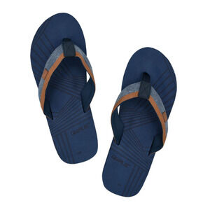 Mens Size 8.5 Heathered Denim Radial Grooved Footbed Flip Flops Navy New